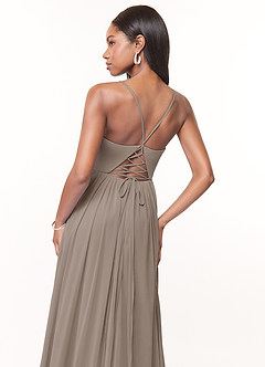 Azazie Marsol Brautjungfernkleider A-Linie Korsett Gittergewebe Kleid Taupe image4