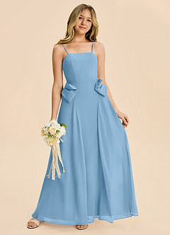 Azazie Nyah Junior Steel Blue A-Line Pleated Chiffon Dress image3