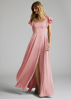 Azazie Bondi Bridesmaid Dresses Powder Pink A-Line Bow Stretch Satin Dress image6