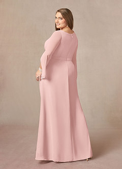 Azazie Belinda Mère de la mariée Robes Robe Trapèze en Mousseline de soie Col V plissé Rose Poudré image9