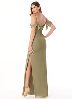 Azazie Emeralda Abiti da Damigella Abito Tubino in Chiffon a Spalla Scoperta Verde Muschio image4