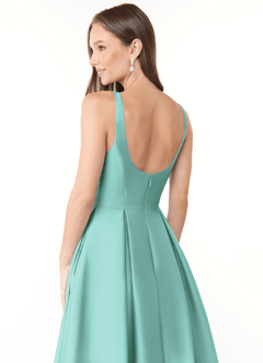 Azazie Neve Bridesmaid Dresses Aqua Ball-Gown with Pockets Stretch Satin Dress image6