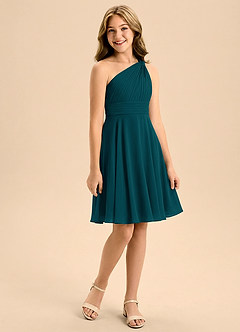 Azazie Charlize Junior Vestido de Pino de Gasa de Corte en A con Plisado image3