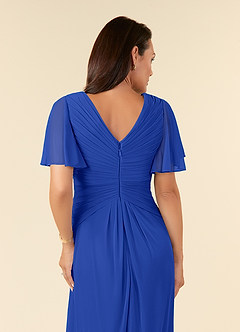 Azazie Emmeline Mother of the Bride Dresses Royal Blue A-Line V-Neck Pleated Mesh Dress image6