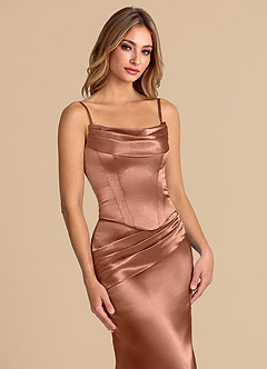 Azazie Sorrel Bridesmaid Dresses Bronzer Mermaid Corset Metallic Satin Convertible Dress image7