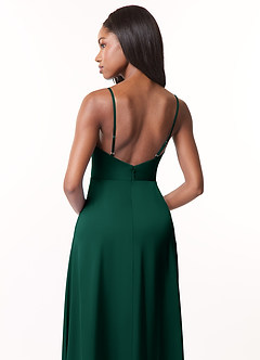 Azazie Brielle Robes de demoiselle d'honneur Robe Trapèze en Satin extensible Bretelles spaghetti émeraude image5