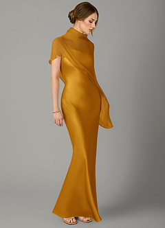 Azazie Jaleesa Jurken voor bruidsmeisjes Jurk van Stretch Satijn met A-Lijn Hoge Kraag Boterbabbelaar image3