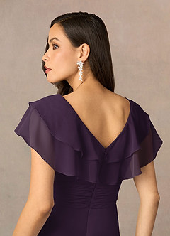 Azazie Snapdragon Mother of the Bride Dresses Plum A-Line V-Neck Ruched Chiffon Dress image5