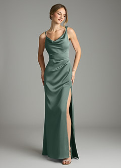 Azazie Samara Vestidos de damas de honor Vestido de Musgo Marino de Satén Elástico de Corte Sirena con Plisado image1