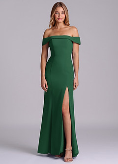 Azazie Luciana Bridesmaid Dresses Dark Green Sheath Off the Shoulder Chiffon Convertible Dress image1