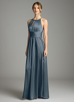 Azazie Bonnie Bridesmaid Dresses Twilight A-Line Pleated Stretch Satin Dress image1