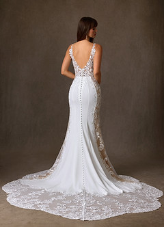Azazie Estephanie Abiti da Sposa Abito Sirena in Crepe Elasticizzato Paillettes Diamante Bianco Nudo image2