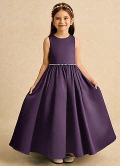Azazie Daisies Robe Demoiselle D'honneur Fillette Robe Princesse en Mat Satiné Arc Prune image5
