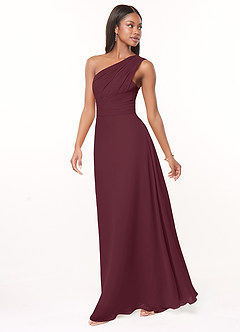 Azazie Ashley Bridesmaid Dresses Cabernet A-Line Ruched Chiffon Dress image4
