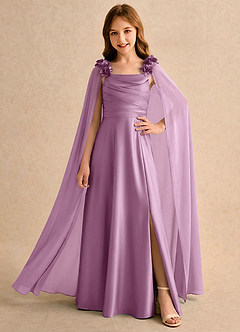 Azazie Rosita Girls Formal Flower Girl Dresses Wisteria A-Line Pleated Stretch Satin Dress image1