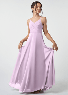 Azazie Avelina Junior Frosted Lilac A-Line Pleated Chiffon Dress image2