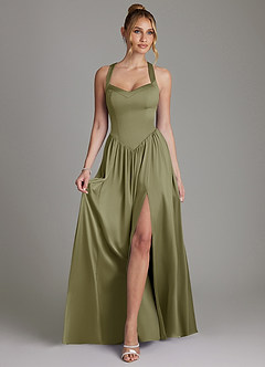 Azazie Francis Bridesmaid Dresses Pistachio A-Line Corset Stretch Satin Dress image3