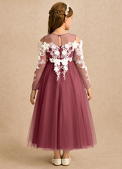 Azazie Lilah vestidos de niña de las flores Vestido Merlot de Tul de Línea A con Encaje image2