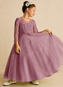Azazie Precious Flower Girl Dresses Vintage Mauve A-Line Lace Tulle Dress image2