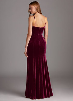 Azazie Solange Vestidos de damas de honor Vestido de Cabernet de terciopelo de Corte Recto con Plisado image2
