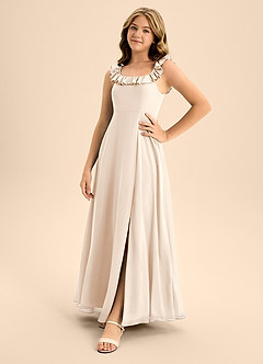 Azazie Callie Junior White Alabaster A-Line Ruched Chiffon Dress image3