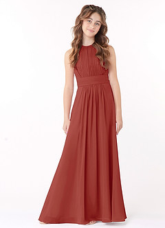 Azazie Bonnie Junior Terracotta A-Line Pleated Chiffon Dress image1