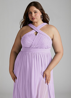 Azazie Hillian Bridesmaid Dresses Lilac A-Line Halter Pleated Mesh Dress image13