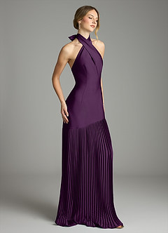 Azazie Nayeli Final Sale Grape A-Line Pleated Stretch Satin Dress image5