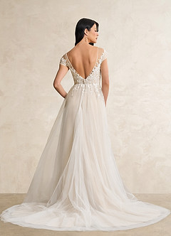 Azazie Bellisima Wedding Dresses Diamond White Nude A-Line V-Neck Tulle Dress image11
