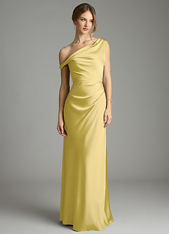 Azazie Emerson Bridesmaid Dresses Canary Mermaid Off the Shoulder Stretch Satin Dress image4