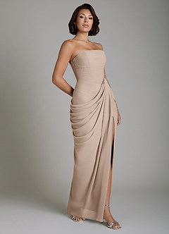 Azazie Nyra Robes de demoiselle d'honneur Robe Fourreau en Mousseline de soie Corset Taupe image7