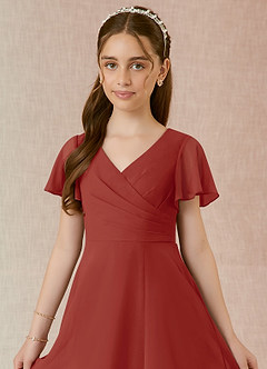 Azazie Induh Junior Terracotta A-Line Ruched Chiffon Dress image4
