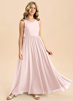 Azazie Hathaway Junior Blushing Pink A-Line Bow Chiffon Dress image2