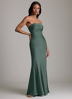 Azazie Saylor Vestidos de damas de honor Vestido de Musgo Marino de Satén Elástico de Corte Sirena con Sin tirantes image4