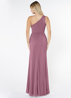 Azazie Jhene Bridesmaid Dresses Vintage Mauve Sheath One Shoulder Mesh Dress image2