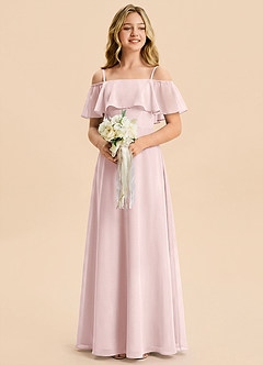 Azazie Maggie Junior Blushing Pink A-Line Off the Shoulder Chiffon Dress image4