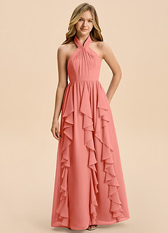 Azazie Daisy Junior Salmon Pink A-Line Chiffon Dress image6