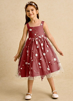 Azazie Bean 플라워 걸 드레스 볼가운 소매 없는 얇실버 명주 그물 무릎 길이 드레스 image3