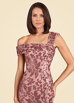 Azazie Odessia Abiti per la Madre della Sposa Abito A-Line in Pizzo Lustrini Rosa Polverosa image7