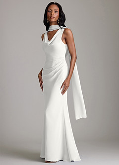 Azazie Linelle Brudtärnklänningar Klä av Sjöjungfru i Chiffong Plisserad Vit image4