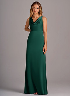 Azazie Wrenlee Bridesmaid Dresses Emerald A-Line Stretch Satin Dress image6