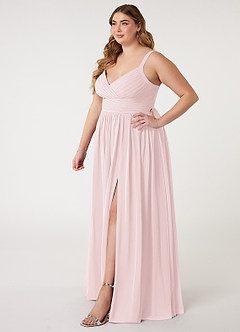 Azazie Chanel Bridesmaid Dresses Blushing Pink A-Line Pleated Chiffon Dress image10