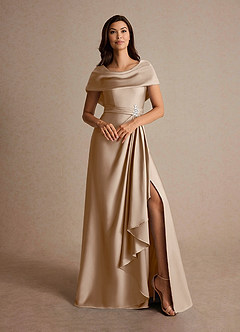 Azazie Branford Kleider für die Brautmutter A-Linie Plissee Stretch-Satin Kleid Taupe image7