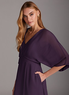 Azazie Rebecca Final Sale Black A-Line V-Neck Long Sleeve Chiffon Dress image6