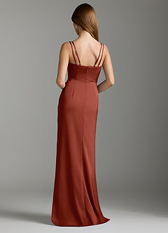 Azazie Leo Bridesmaid Dresses Terracotta Sheath Pleated Stretch Satin Dress image2