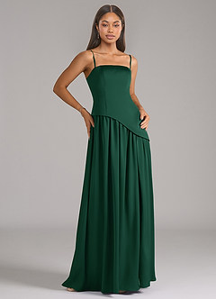 Azazie Adeline Vestidos de damas de honor Vestido de Verde Oscuro de Satén Elástico de Corte en A Convertible con Sin tirantes image7