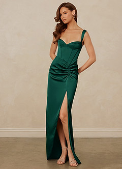 Christian Siriano Bridal for Azazie 1017 Bridesmaid Dresses Emerald Sheath Sweetheart Neckline Stretch Satin Dress image3