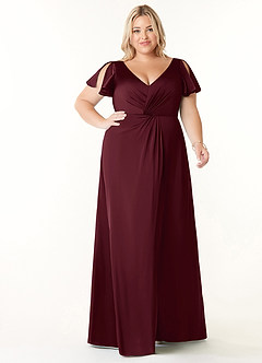 Azazie Soren Brudtärnklänningar Klänning av A-Line i Stretch Satin Plisserad Cabernet image8