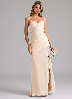 Azazie Nancie Brautjungfernkleider Meerjungfrau-Linie Gestreift Chiffon Kleid Alabaster Weiß image4