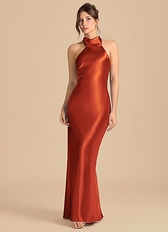 Azazie Velli Brudtärnklänningar Klä av Tubklänning i Metallisk satin Hög hals Paprika image4